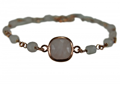 925 Silber Rosenquarz  Armband - rosévergoldet - Geschenk für Sie - Brautschmuck - Weihnachtsgeschenk -  Quadrat